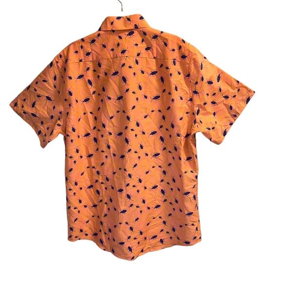 SUSLO Couture Size XL Men’s Button Up Shirt Peach Orange Purple Bugs Slim Fit - Picture 4 of 11